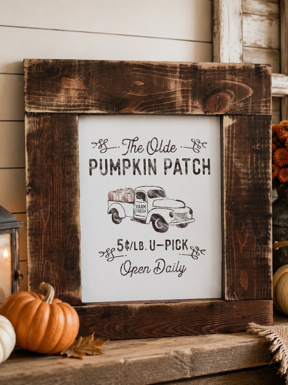 Rustic Pumpkin Patch Framed Wall Art - Brown and White